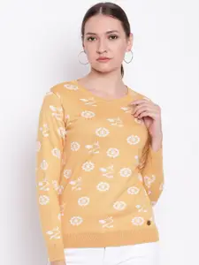 Cayman Women Mustard Yellow & White Self Design Pullover