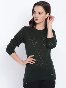 Cayman Women Green Self Design Woollen Pullover