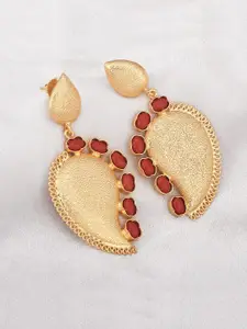 Tistabene Gold-Toned & Red Leaf Shaped Drop Earrings