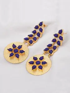 Tistabene Gold-Toned & Blue Floral Drop Earrings