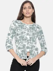 Deal Jeans Women Green & White Printed Top