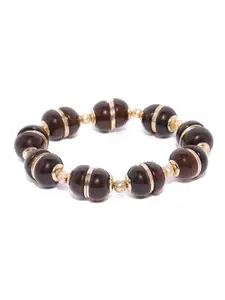 Accessorize Women Gold-Toned & Brown Beaded Elasticated Bracelet