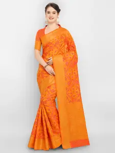 Saree mall Orange & Pink Silk Blend Woven Design Kanjeevaram Saree