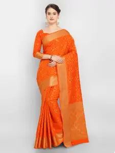 Saree mall Orange Silk Blend Woven Design Kanjeevaram Saree