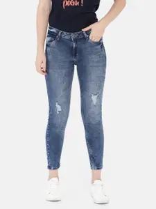 People Women Blue Skinny Fit Mid-Rise Mildly-Distressed Cropped Jeans