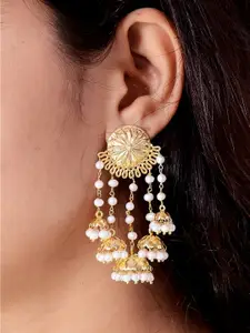 Silvermerc Designs  Silver-Plated & White Handcrafted Circular Jhumkas