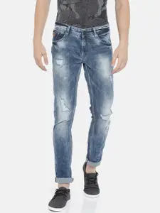 SPYKAR Men Blue Skinny Fit Low-Rise Mildly Distressed Stretchable Jeans