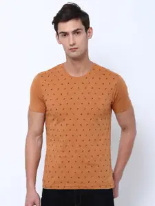 LOCOMOTIVE Men Mustard Printed Round Neck T-shirt