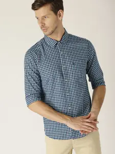 United Colors of Benetton Men Blue Checked Slim Fit Casual Shirt