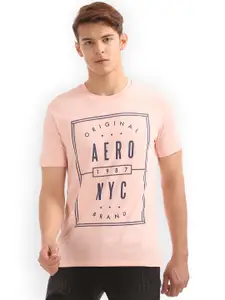 Aeropostale Men Pink Printed Round Neck T-shirt