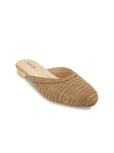 Mochi Women Bronze-Toned Woven Design Sandals