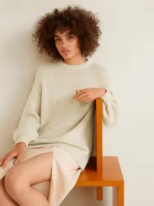 MANGO Women Off-White Solid Longline Pullover