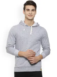 Campus Sutra Men Grey Printed Hooded Sweatshirt