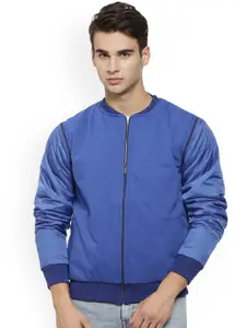 Campus Sutra Men Blue Solid Bomber