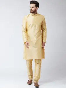 SOJANYA Men Gold-Toned Solid Kurta with Churidar