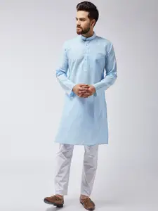 SOJANYA Men Turquoise Blue & White Solid Kurta with Pyjamas