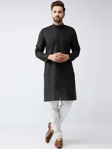 SOJANYA Men Black & White Solid Kurta with Churidar