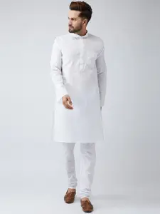 SOJANYA Men White Solid Kurta with Churidar