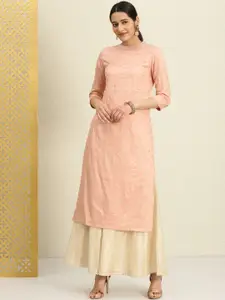 House of Pataudi Women Pink Printed Straight Kurta