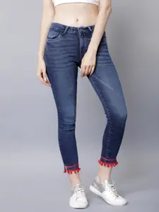 Tokyo Talkies Women Blue Super Skinny Fit Mid-Rise Clean Look Cropped Jeans
