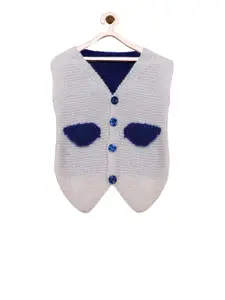 CHUTPUT Girls White & Blue Colourblocked Sweater Vest