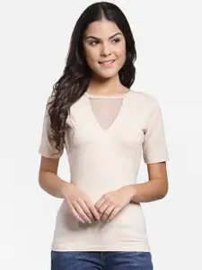 Cation Women Cream-Coloured Solid Top