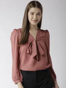 La Zoire Rose Pleated Knotted Top