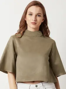Miss Chase Women Olive Green Solid Boxy Top