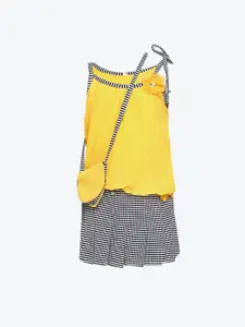 Aarika Girls Yellow & Black Top With Skirt and Sling Bag