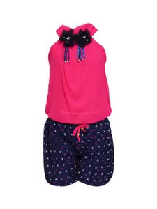 Aarika Girls Pink & Navy Blue Self Design Top with Shorts