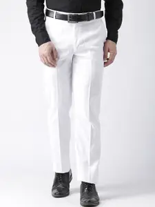 Hangup Men White & White Solid Formal Trousers