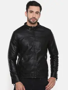 The Indian Garage Co Men Black Solid Leather Jacket