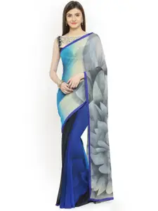 Shaily Blue & Grey Pure Georgette Printed Saree
