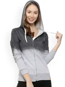 Campus Sutra Women Grey Ombre Dyed Hooded Sweatshirt