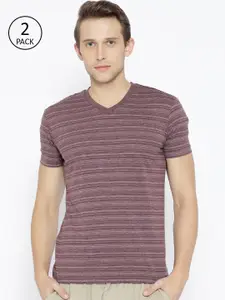 Jockey Men Burgundy Self-Striped V-Neck T-shirt