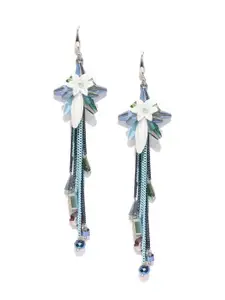 Jewels Galaxy Blue & White Silver-Plated Handcrafted Drop Earrings