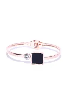 Jewels Galaxy Black Rose Gold-Plated Handcrafted Stone-Studded Cuff Bracelet