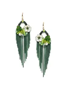 Jewels Galaxy Green Gold-Plated Floral Handcrafted Drop Earrings