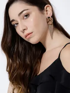 Jewels Galaxy Beige Rose Gold-Plated Handcrafted Tasselled Contemporary Drop Earrings