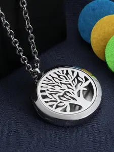 Peora Women Silver-Plated & Yellow Tree of Life Circular Pendant with Chain