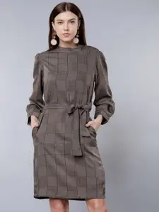 Tokyo Talkies Women Brown Checked A-Line Dress