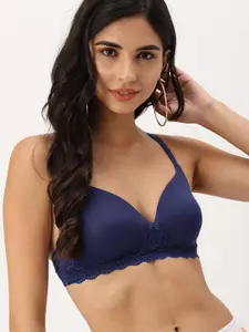 DressBerry Navy Blue Lace Non-Wired Lightly Padded T-shirt Bra DB-DR-BRA-024C