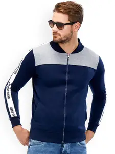 Maniac Men Navy Blue & Grey Colourblocked Bomber