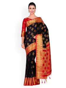 MIMOSA Black & Red Woven Design Kanjeevaram Saree