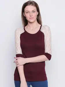 The Dry State Women Maroon Colourblocked Top