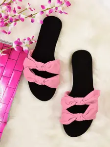 Street Style Store Women Pink Solid Velvet Open Toe Flats