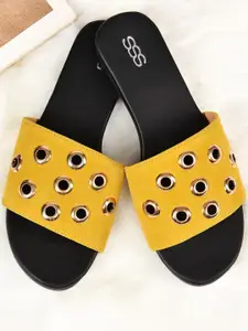 Street Style Store Women Mustard Yellow Solid Open Toe Flats with Eyelets