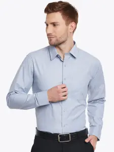 English Navy Men Grey Slim Fit Solid Formal Shirt