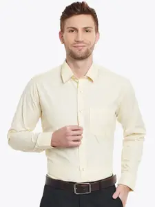 English Navy Men Yellow Slim Fit Solid Formal Shirt