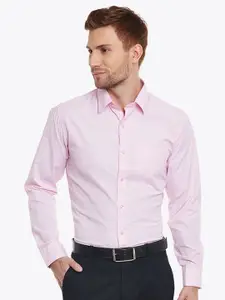 English Navy Men Pink Slim Fit Solid Formal Shirt